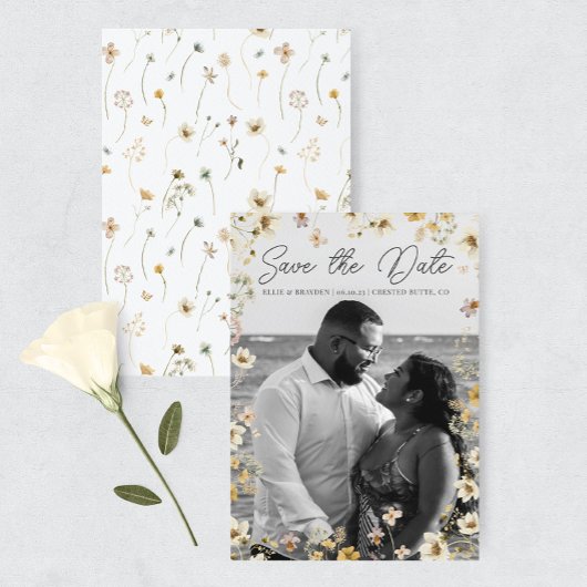 Save The Date Aquarelle Fleur sauvage Photo Mariage Enregistrer 