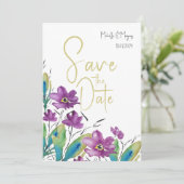 Save The Date Aquarelle Fleur sauvage violet artistique (Debout devant)
