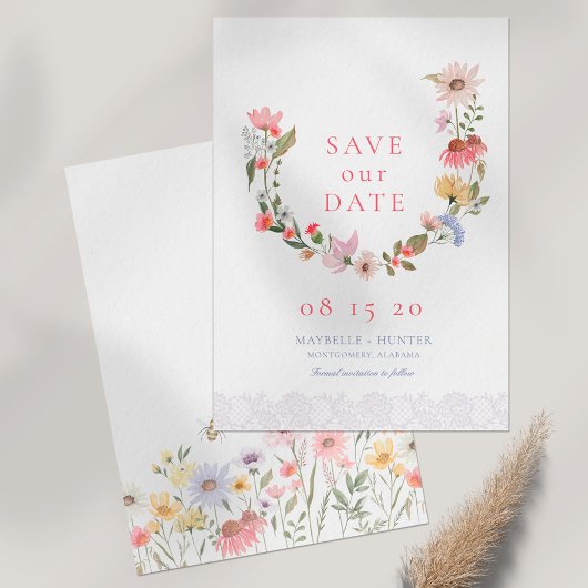 Save The Date Aquarelle Fleur sauvage Wreath & Lace Enregistrer 