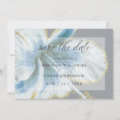 Save The Date Aquarelle Fleur Tropicale Bleu Poussiéreux (Devant)