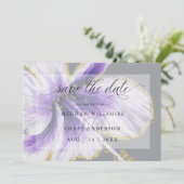 Save The Date Aquarelle Fleur Tropicale Violet Améthyste (Debout devant)