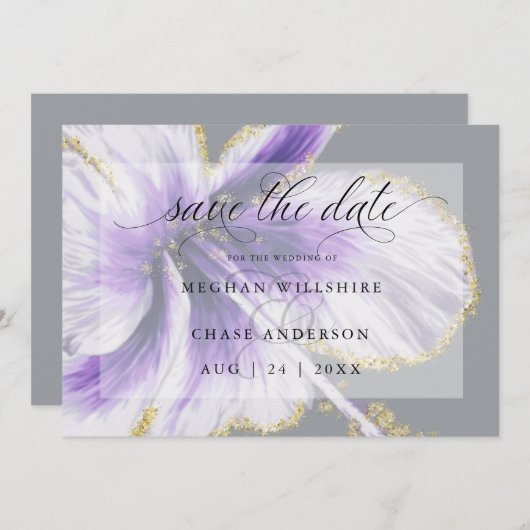 Save The Date Aquarelle Fleur Tropicale Violette Améthyste (Devant / Derrière)