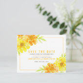 Save The Date Aquarelle fleurie jaune doré mariage (Debout devant)