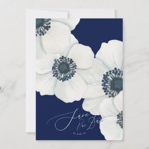 Save The Date Aquarelle Fleurs à vent Marine Bleu & Blanc Mariag