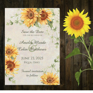 Save The Date Aquarelle Fleurs de soleil et vignes