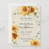 Save The Date Aquarelle Fleurs de soleil et vignes (Devant)