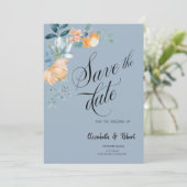 Save The Date Aquarelle Fleurs Dusty Blue Enregistrer La Date (Debout devant)