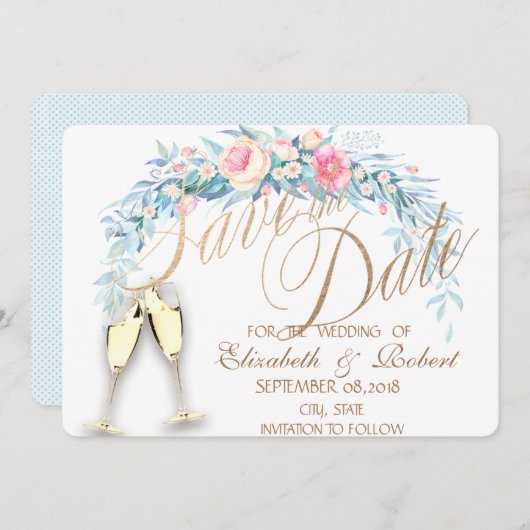 Save The Date Aquarelle Fleurs, Ports Vins Lunettes Enregistrer  (Devant / Derrière)