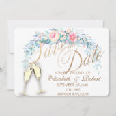 Save The Date Aquarelle Fleurs, Ports Vins Lunettes Enregistrer  (Devant)