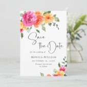 Save The Date Aquarelle Fleurs rose vif Photo Mariage (Debout devant)