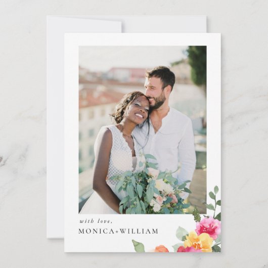 Save The Date Aquarelle Fleurs rose vif Photo Mariage (Dos)
