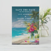 Save The Date Aquarelle Fleurs Tropicales de Plage dans un Pot M (Debout devant)