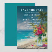 Save The Date Aquarelle Fleurs Tropicales de Plage dans un Pot M (Devant / Derrière)