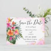 Save The Date Aquarelle Fleurs tropicales Parties scintillant or (Debout devant)
