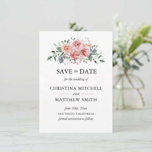 Save The Date Aquarelle Floral Blush Pink Wreath Enregistrer la  (Debout devant)
