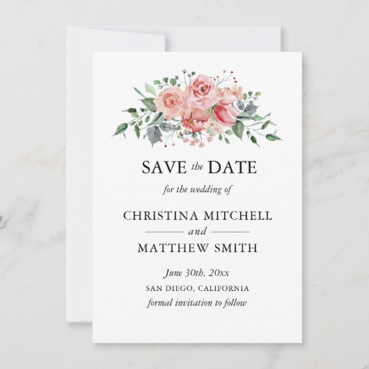 Save The Date Aquarelle Floral Blush Pink Wreath Enregistrer la  (Devant)