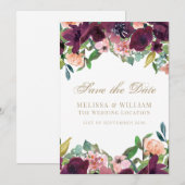 Save The Date Aquarelle Floral Bourgogne Corail Blanc Mariage (Devant / Derrière)