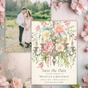 Save The Date Aquarelle Floral Chandelier Mariage photo