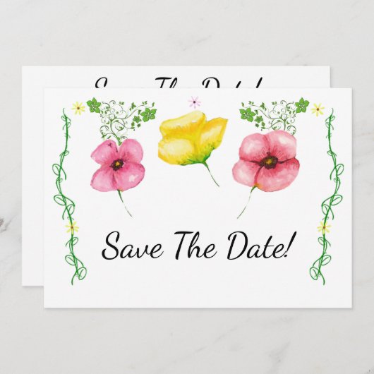 Save The Date Aquarelle Floral Enregistrer La Date (Devant / Derrière)