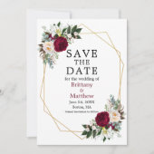 Save The Date Aquarelle Floral Geo Frame Bourgogne (Devant)