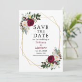Save The Date Aquarelle Floral Geo Frame Photo Bourgogne (Debout devant)