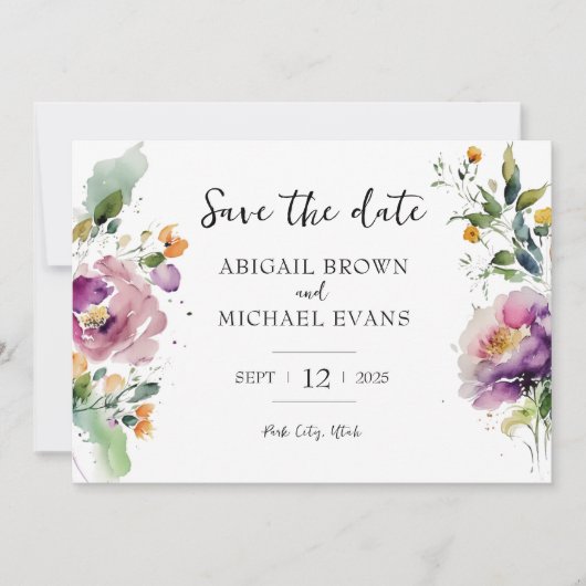 Save The Date Aquarelle Floral Mariage (Devant)