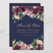 Save The Date Aquarelle Floral Marine Mariage (Devant / Derrière)