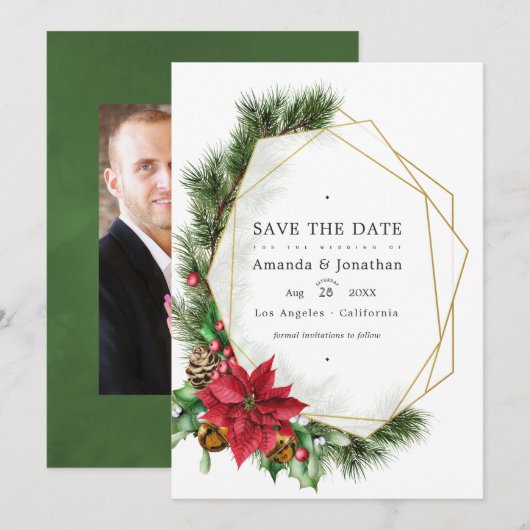 Save The Date Aquarelle Floral Noël Mariage géométrique (Devant / Derrière)
