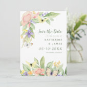 Save The Date Aquarelle Floral Papillon Élégant Mariage Vert (Debout devant)