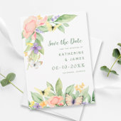 Save The Date Aquarelle Floral Papillon Élégant Mariage Vert