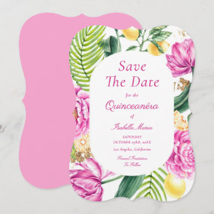 Save The Date Aquarelle Floral Pies Roses Tulipes Quinceañera
