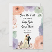 Save The Date Aquarelle Floral Romantique Couple Élégant Mariage (Devant)