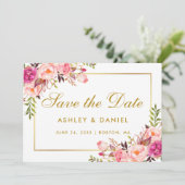 Save The Date Aquarelle Floral Rose Blush Or Enregistrer La Date (Debout devant)