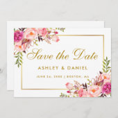 Save The Date Aquarelle Floral Rose Blush Or Enregistrer La Date (Devant / Derrière)