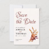 Save The Date Aquarelle Floral Rustique Automne Chaud Mariage d' (Devant)