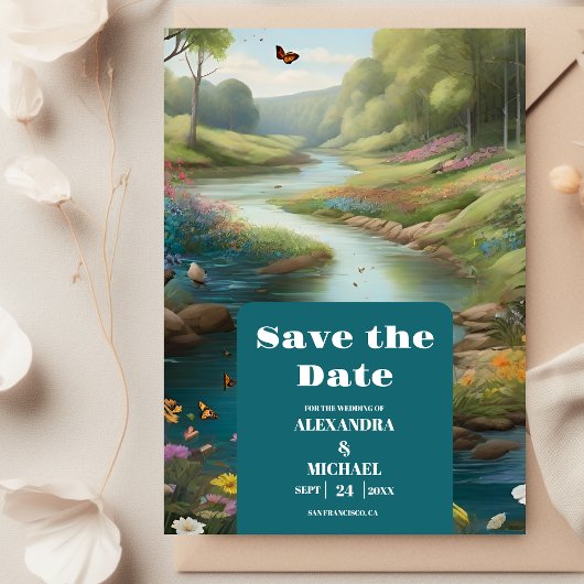 Save The Date Aquarelle Floral Spring Mountains Mariage