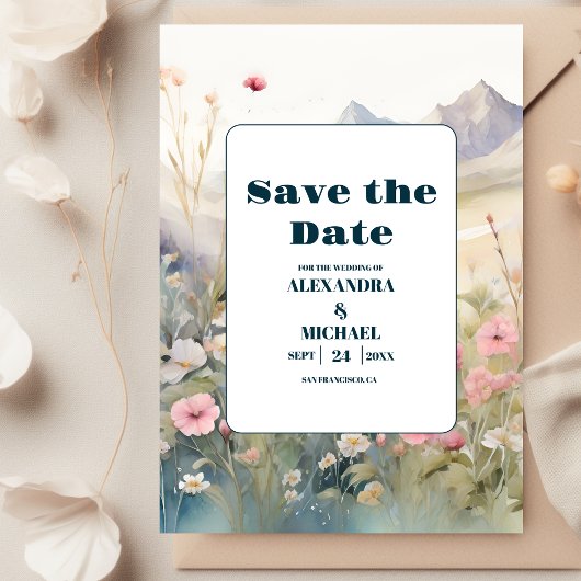 Save The Date Aquarelle Floral Spring Mountains Mariage