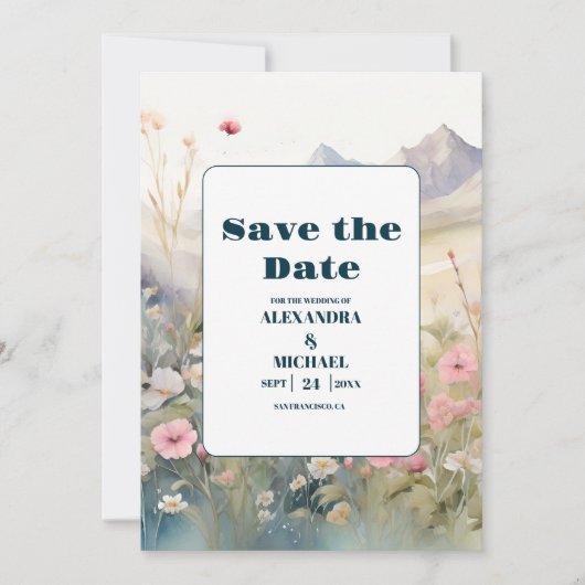 Save The Date Aquarelle Floral Spring Mountains Mariage (Devant)