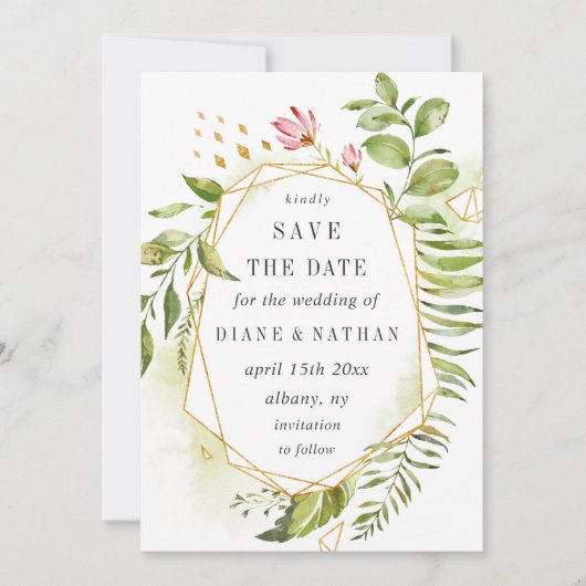 Save The Date Aquarelle Floral Wild Green Foliage Enregistrer la (Devant)