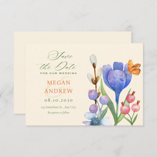Save The Date Aquarelle florale (Devant / Derrière)