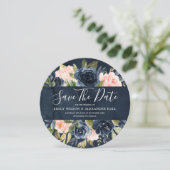 Save The Date Aquarelle Florale Bleu Nuit Profond Blush (Debout devant)