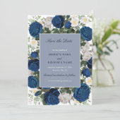 Save The Date Aquarelle Florale Bleue Moderne Mariage élégant (Debout devant)