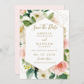 Save The Date Aquarelle Florale Blush Or Moderne Enregistrer La  (Devant / Derrière)