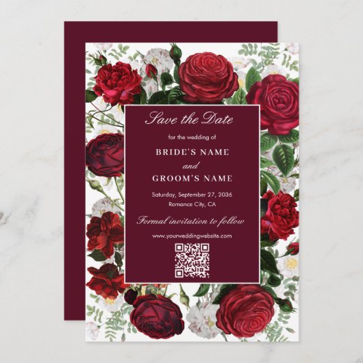 Save The Date Aquarelle florale bourguignonne moderne Mariage él (Devant / Derrière)