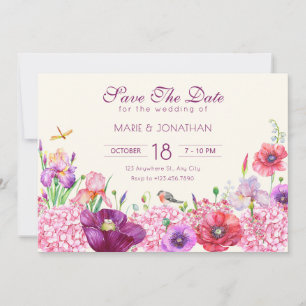 Save The Date Aquarelle florale branche oiseau nature mariage