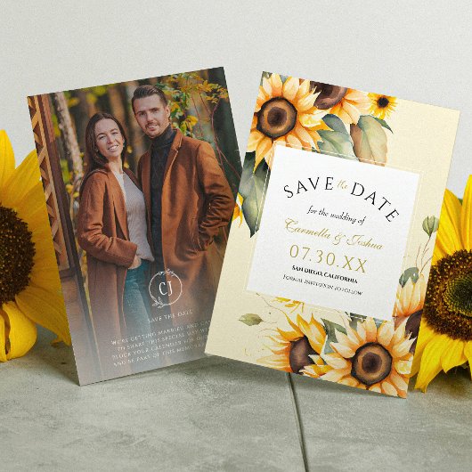 Save The Date Aquarelle florale classique Tournesol Boho Photo