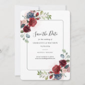 Save The Date Aquarelle florale de Bourgogne Script (Devant)