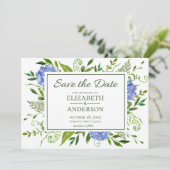 Save The Date Aquarelle florale d'hydrangeas bleus (Debout devant)