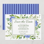 Save The Date Aquarelle florale d'hydrangeas bleus (Devant / Derrière)