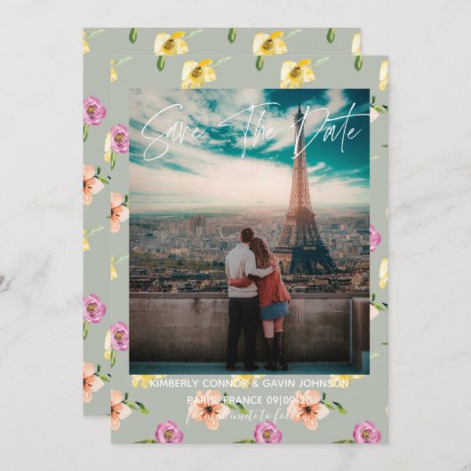 Save The Date Aquarelle florale | Enregistrer la date (Devant / Derrière)